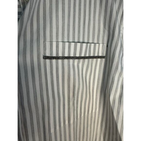 Brunello Cucinelli NWT Cotton Embellished Striped Shirt Dress in White Size XL - Picture 10 of 12